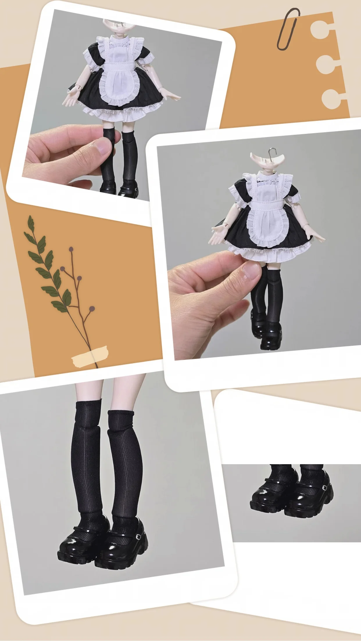

Масштаб 1/12, женское солдатское платье горничной, вязаные носки до середины икры в вертикальную полоску, обувь Мэри Джейн для 6-дюймовой фигурки, подходит для тела BJD