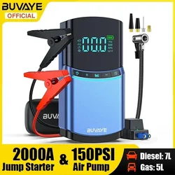 BUVAYE 4 en 1 bomba de aire de arranque de coche 150PSI compresor de neumáticos 2000A dispositivo de arranque 10000mAh banco de energía bomba inflable Digital