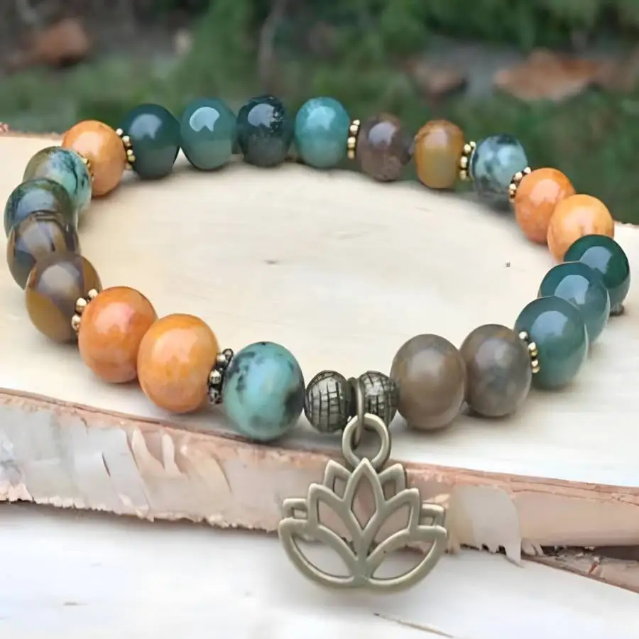 

Agate Turquoise African turquois gemstone beads Mala bracelet Zen Buddhist Jewelry Yoga Bead Hand Sacred Women Bodhi Meditation