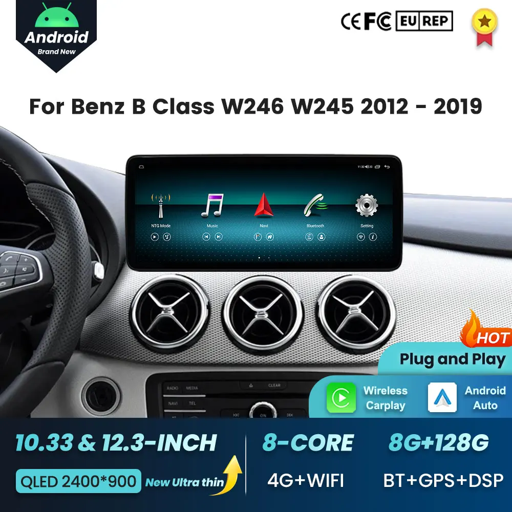 for Benz B Class W246 W245 2012 - 2019 Android 16 HD Screen Wireless Carplay Autoradio Car Video Multimedia Player DSP Stereo BT