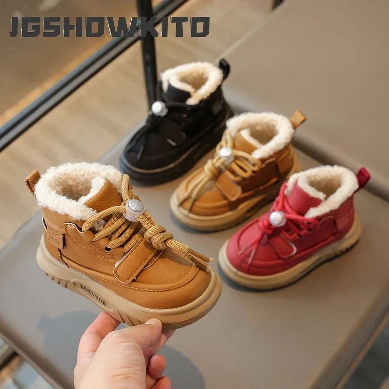 JGSHOWKITO 2026 Winter Children Boots for Girls Boys Fashion Soft Anti-slippery Versatile Kids Plush Warm Cotton Boots Thermal