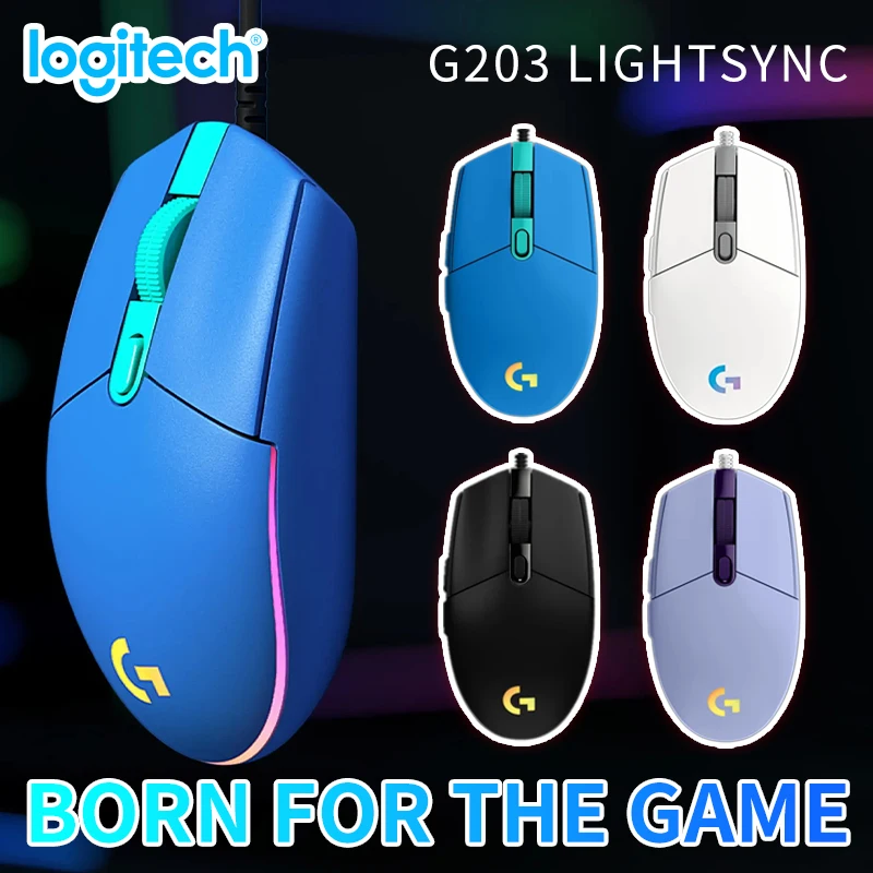 

Проводная механическая игровая мышь Logitech G203, проводная USB-мышь со светящейся подсветкой для настольного ПК, ноутбука, офисного компьютера, Gamin
