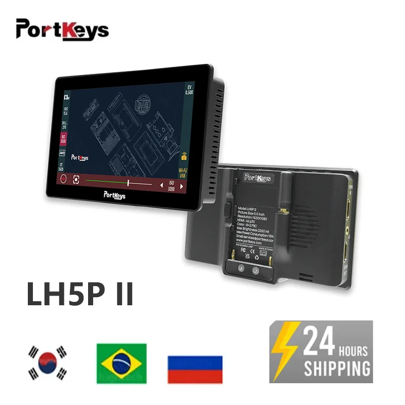 

Portkeys LH5P II 5.5 Inch 4k SDI Monitor DSLR Studio Camera Monitors 2200nit Portable On-Camera Mini Field Audio Screen