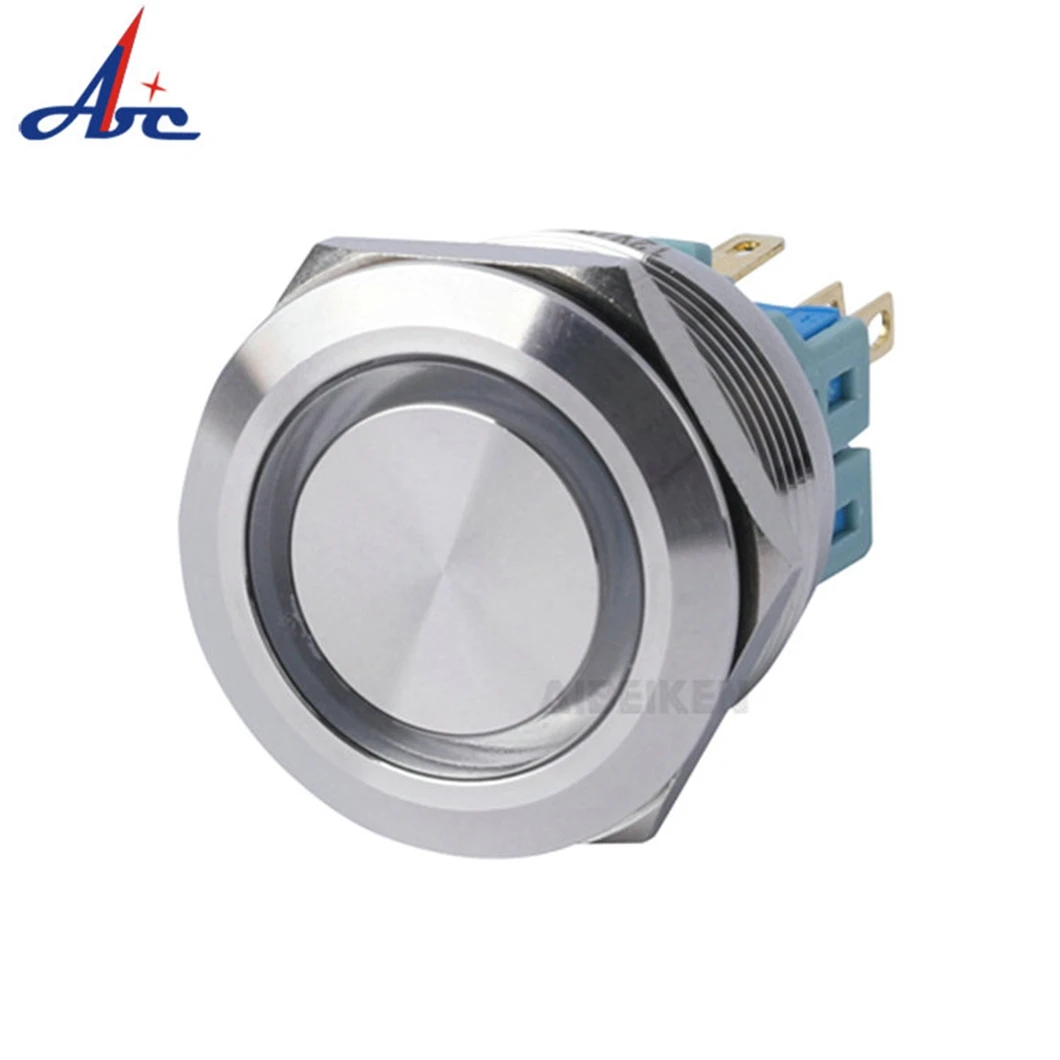 22S 25S 22MM Metal Waterproof Flat Round Self-Locking Reset 12V 220V 25MM LED Light Power Button Switch