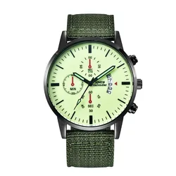 XINEW-Reloj analógico con correa de nailon para Hombre, accesorio de pulsera de cuarzo resistente al agua con calendario, complemento Masculino de marca de lujo con diseño militar, disponible en color negro, 2024