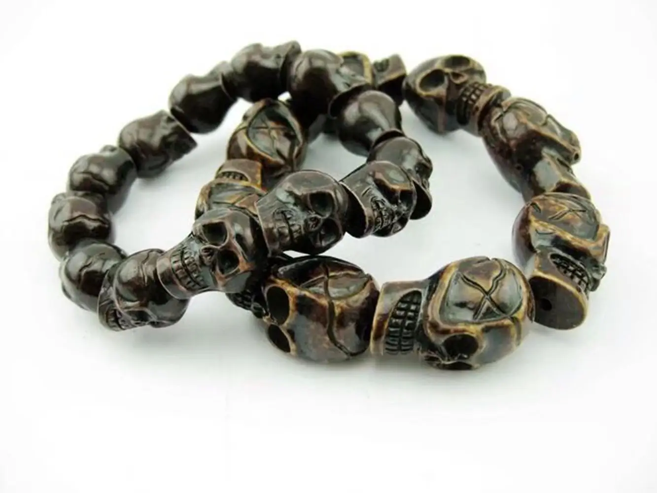 2 قطعة نحت الجمجمة الرجال سوار الحد الفن خمر أساور للرجل #3