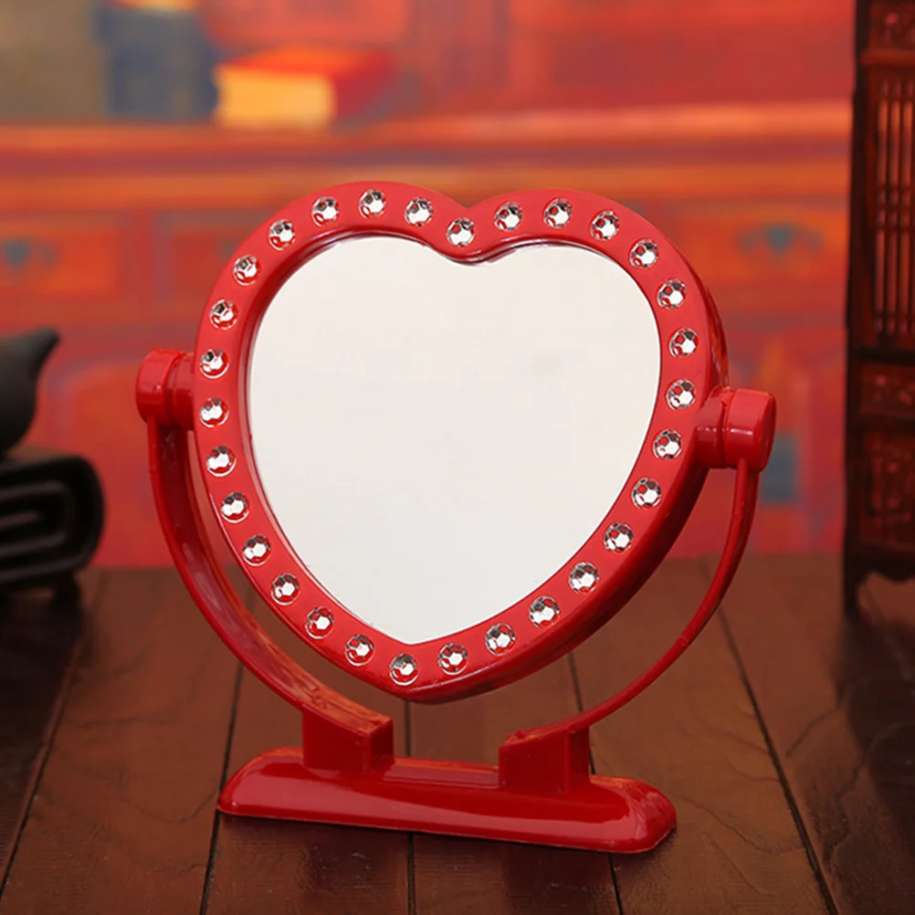 

2Pcs Vintage Desktop Heart-Shaped Makeup Mirrors Single-Side Stable Base Tabletop Vanity Mirror for Makeup Dressing Shaving