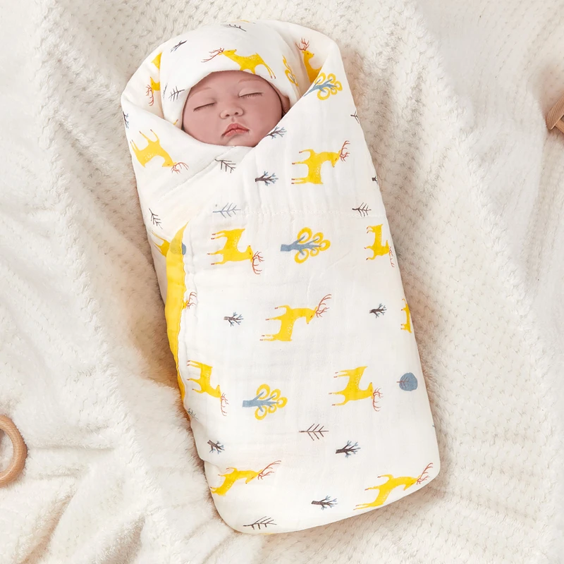 Baby blanket thickened 110X100cm pure cotton 6-layer newborn bath towel wrap blanket swaddle soft printed children\'s blanket