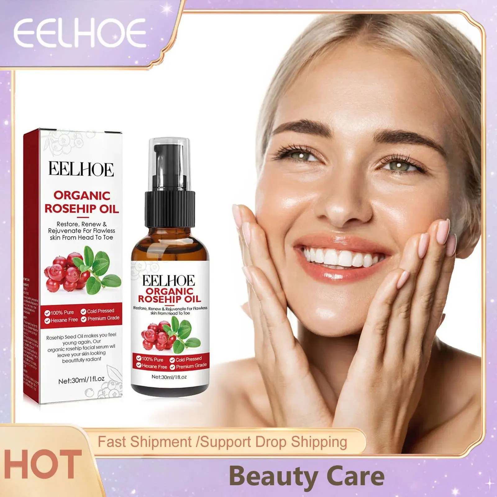 

EELHOE Moisturizing Rosehip Essential Oil Anti Wrinkle Whitening Rose Essence Shrink Pore Face Firming Serum AntiAging Skin Care