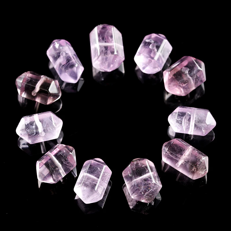 1 Pc Natural Amethyst Carved Hexagonal Column Shape Bead With Hole Pendant for Jewelry Making DIY Necklace Bracelet Accessory