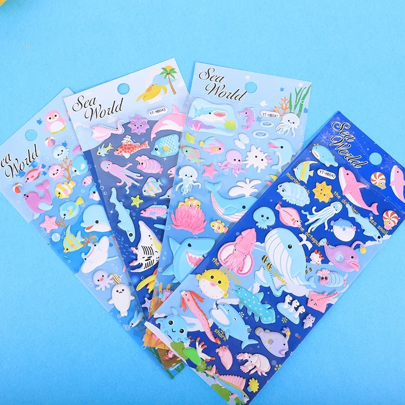 4 pcs/lot Kawaii Sea World Dolphin Shark 3D Puffy Stickers Scrapbooking Diy Journaling Stationery Diary Decor Cute Stickers