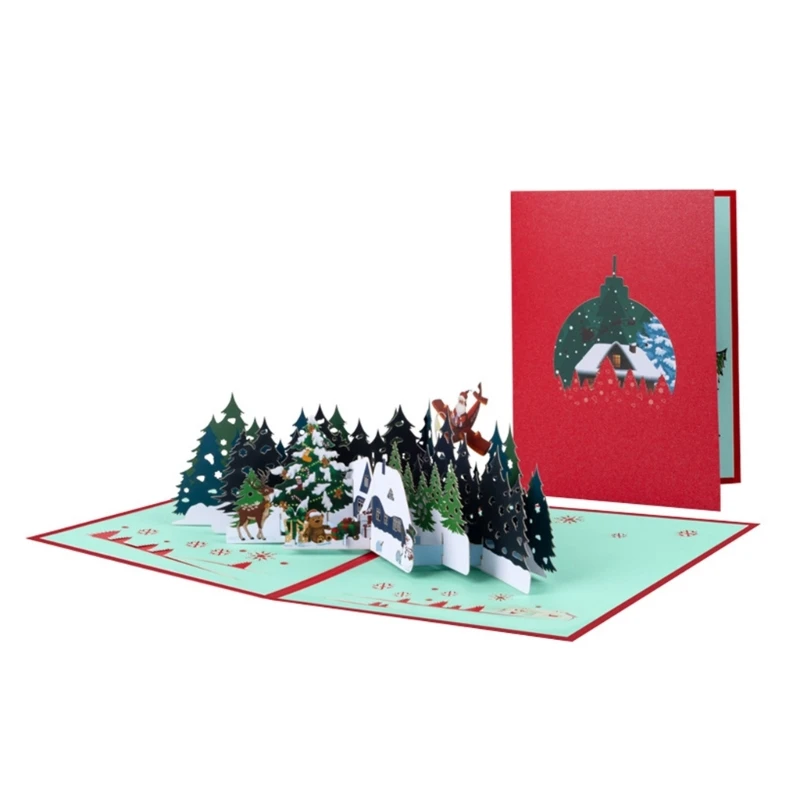 

3D Christmas Theme Popup Greeting Card Handmade Gifts Postcard with Envelope Forests Card for Parties Invitation