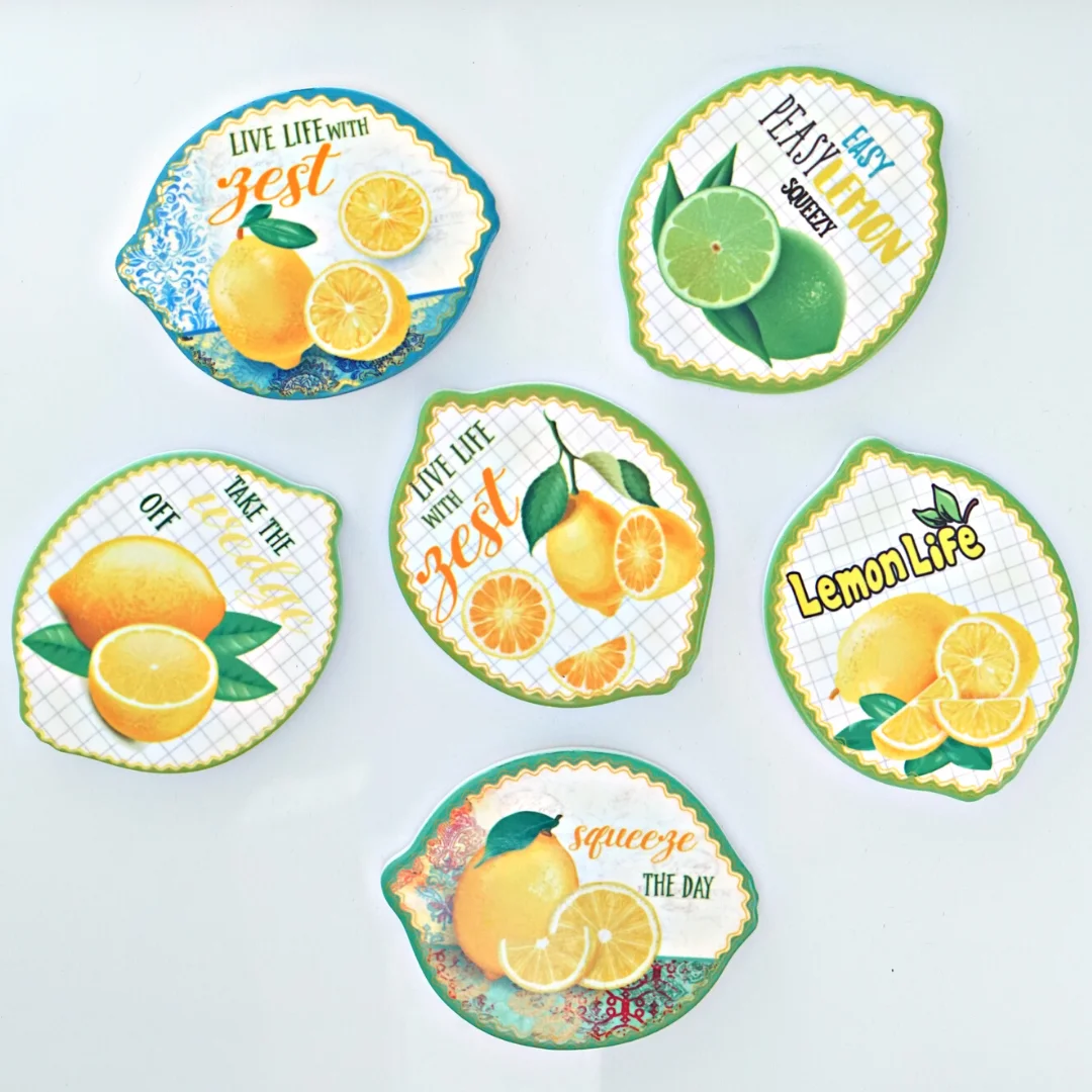 1 Pcs, Lemon Shaped Insulated Coasters, Lemon Fridge Magnet, Refrigerator Stickers, Kitchen Home Decor, Insulated Placemats