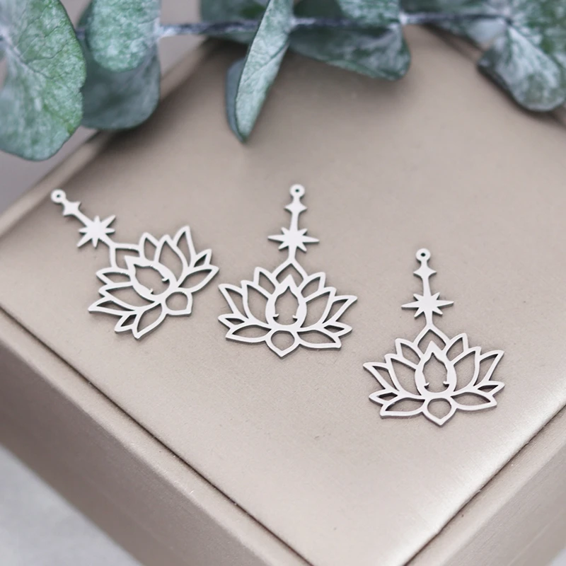 3pcs Cat Moth Charms Diy Earrings Necklace Bracelet Stainless Steel Lotus Flower Oval Cactus Leaf Charms For Jewelry Making