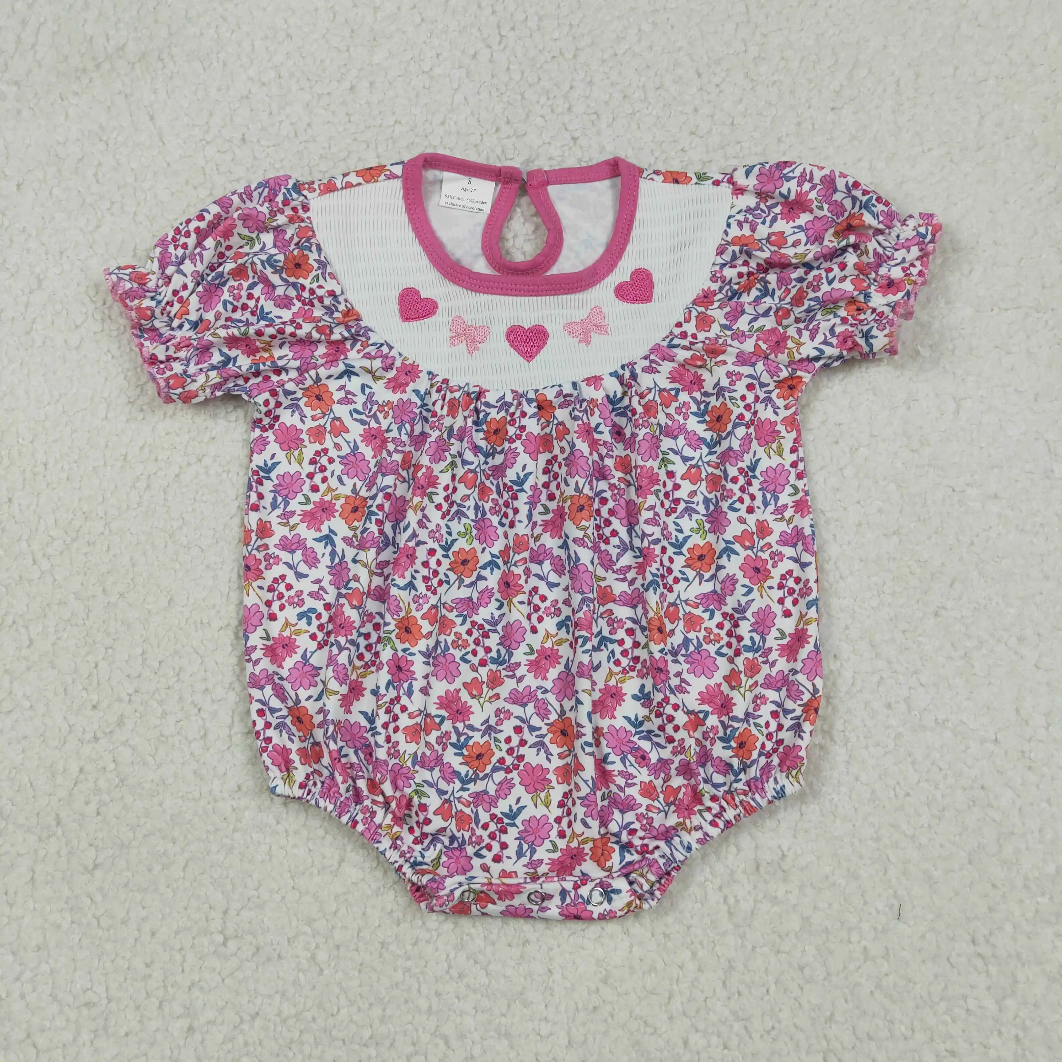 

z1220-06 SR3465 Wholesale baby rompers kids clothes girl Valentine love bow embroidery smocked romper boutique children clothing