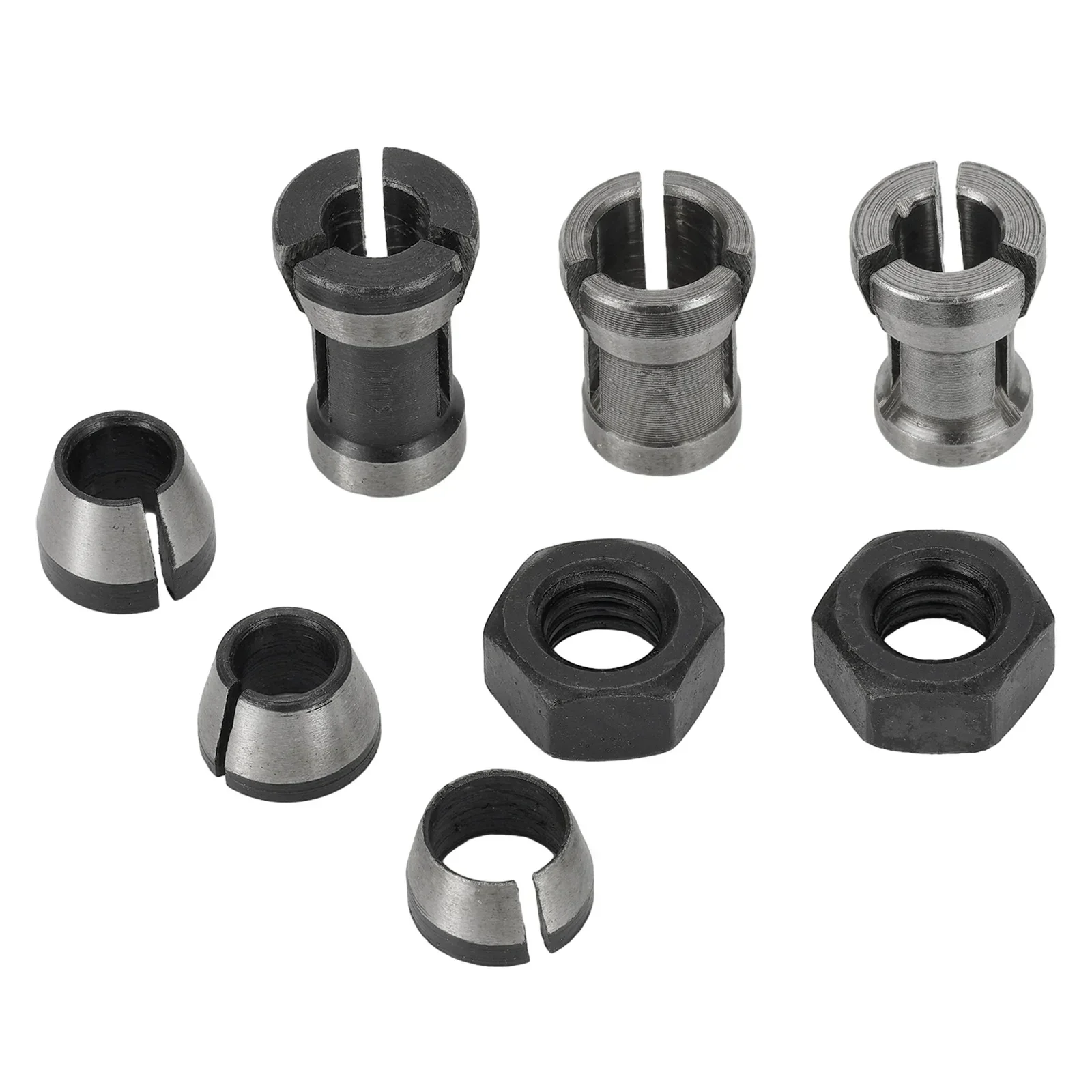 8pcs 6mm 6.35mm 8mm Router Bit Collet Chuck Adapter Clamping Nuts For Engraving Trimming Machine Router Milling Cutter Access