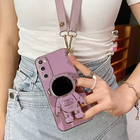 Astronaut Crossbody Lanyard Phone Holder Case For Samsung Galaxy S22 S20 S21 S23 S8 S9 S10 Note 9 10 20 Plus Ultra S20 Fe Cover