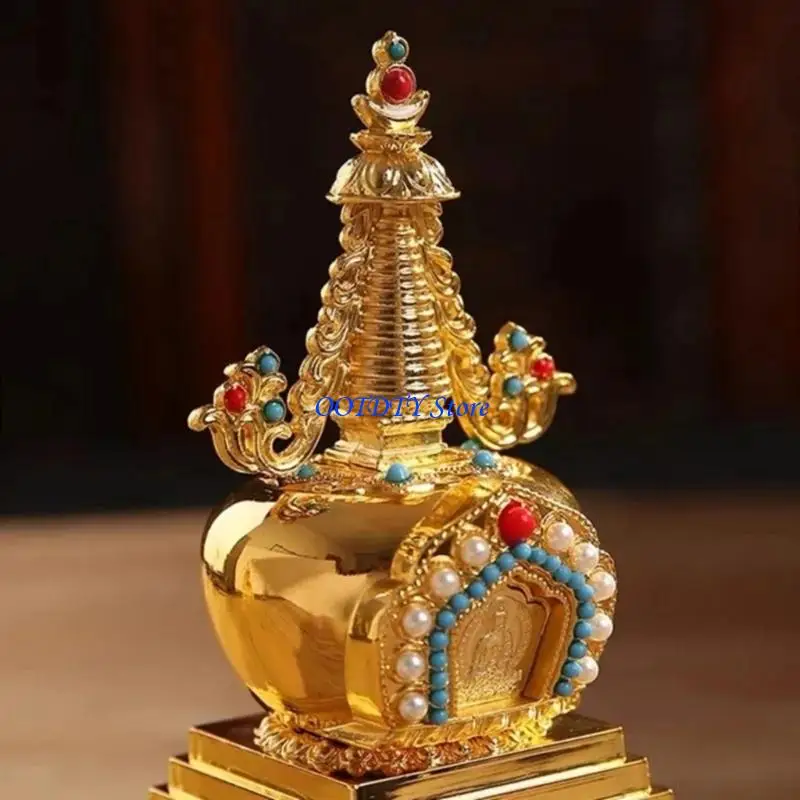 367A Tibetan Buddhist Stupa Statue Religious Altar Ornament Alloy Metal Bodhi Tower Collections Gift