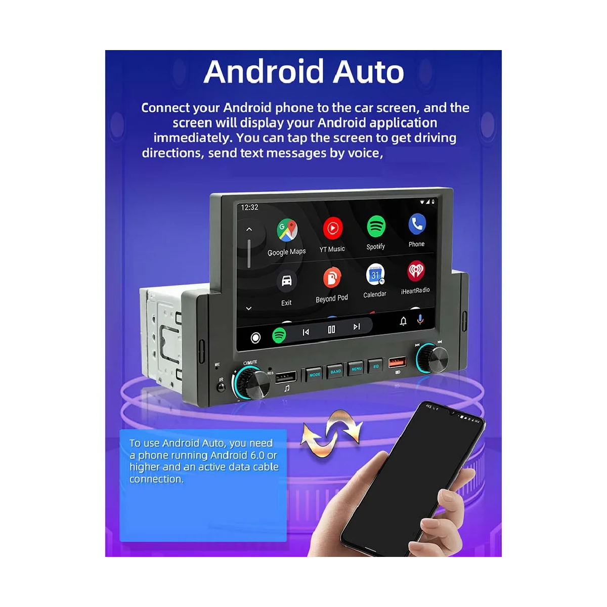 1Din 6.2Inch Screen CarPlay Android-Auto Radio Car Stereo Bluetooth MP5 Player 2USB FM Receiver the Host