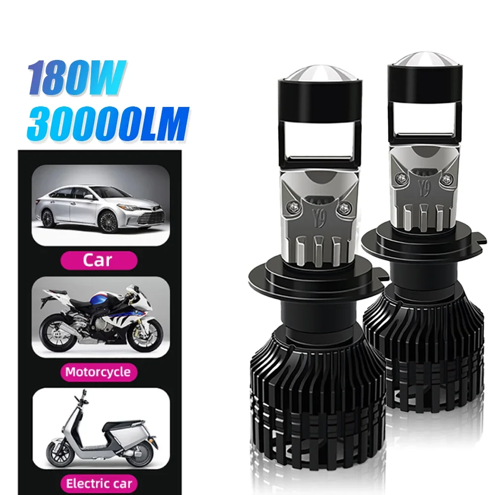 

OLLO Y9 180W Mini Projector Lens Car Headlight Bulb LED H7 9005 HB3 Fog lights 6500K 12V CSP Light Motorcycle Led Headlight