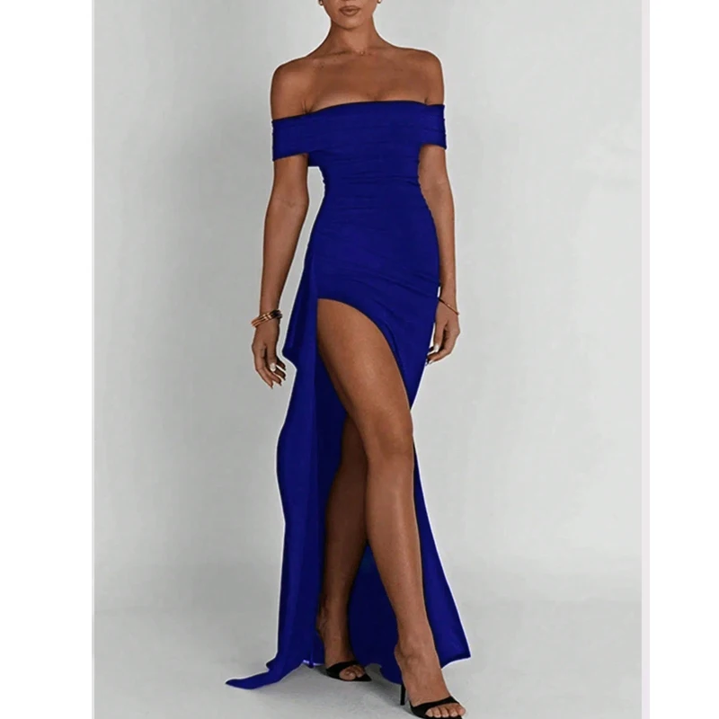 فستان نسائي مكشوف الظهر للحفلات ، فستان منقسم بلا أكمام ، فساتين طويلة سوداء أنيقة ، موضة جديدة ، الصيف