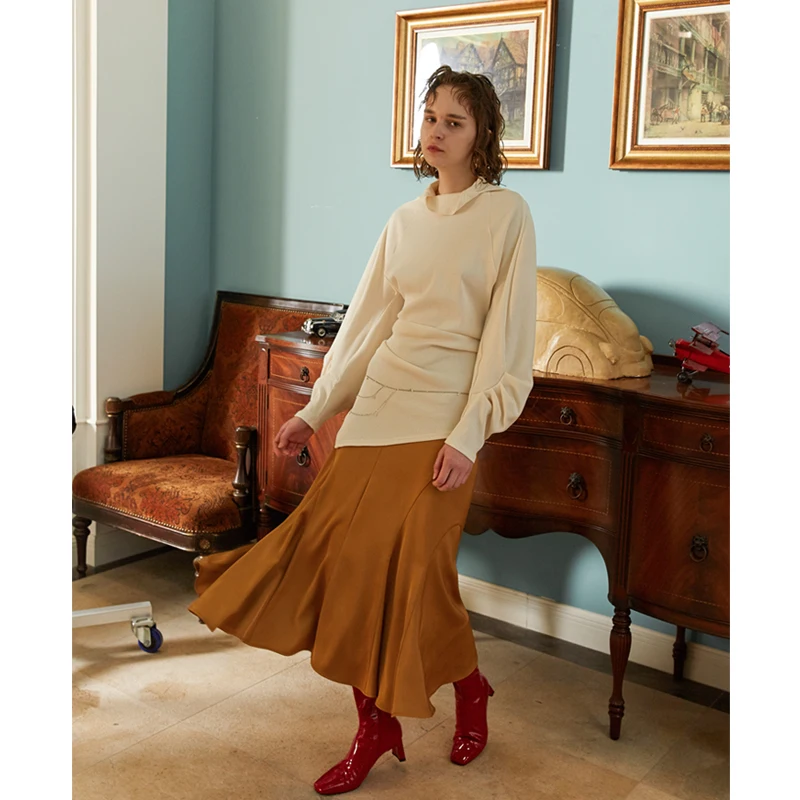 

Original Design Spring Summer Fi Tail Skirt Smooth Dra f Skirt Ele Draped Lines Polyester Fiber 00%