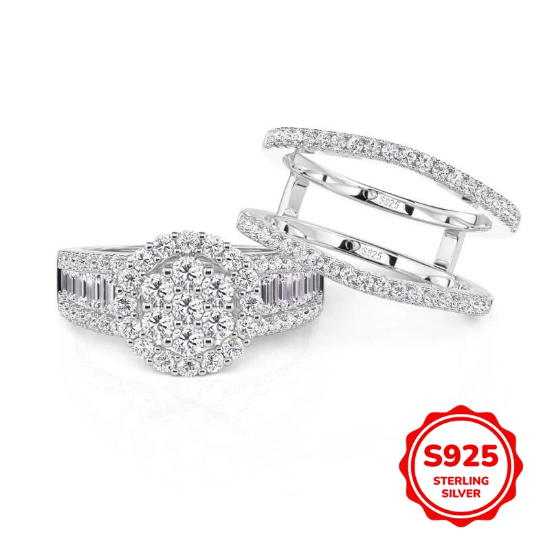Luxury 2Pcs/Set Women Moissanite Rings for Wedding Graceful Accessories Inlaid Shining Cubic Zirconia Fashion Jewelry