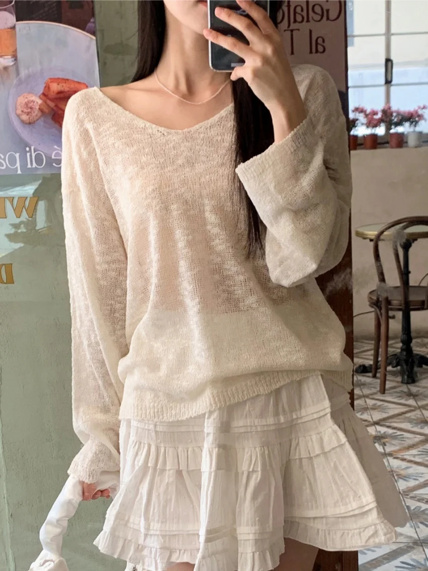 

Свитера Alien Kitty Lazy Style, осенние трикотажные пуловеры, нежные однотонные шикарные пуловеры 2025 года, новые тонкие OL солнцезащитные кремы, свободные с длинными рукавами, на каждый день