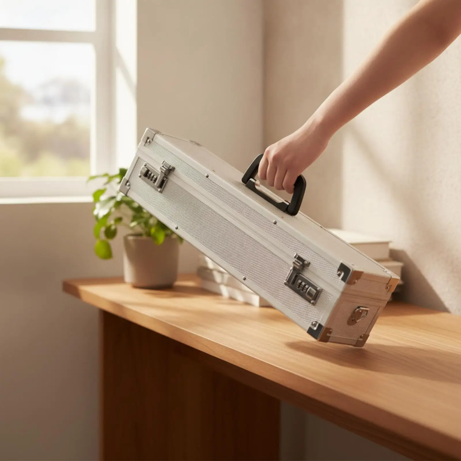 Durable Metal Tool Box Case for Kitchen Storage with Reinforced Corners and Foam Insert for Long Delicate Items