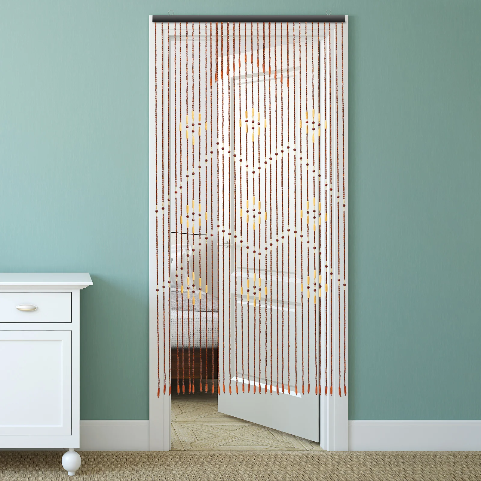 

Chinese Classical Wooden Bamboo Bead Curtain (35.4x68.9in), 32 Lines & Plum Pattern, Ideal for Home Door/Window Decor