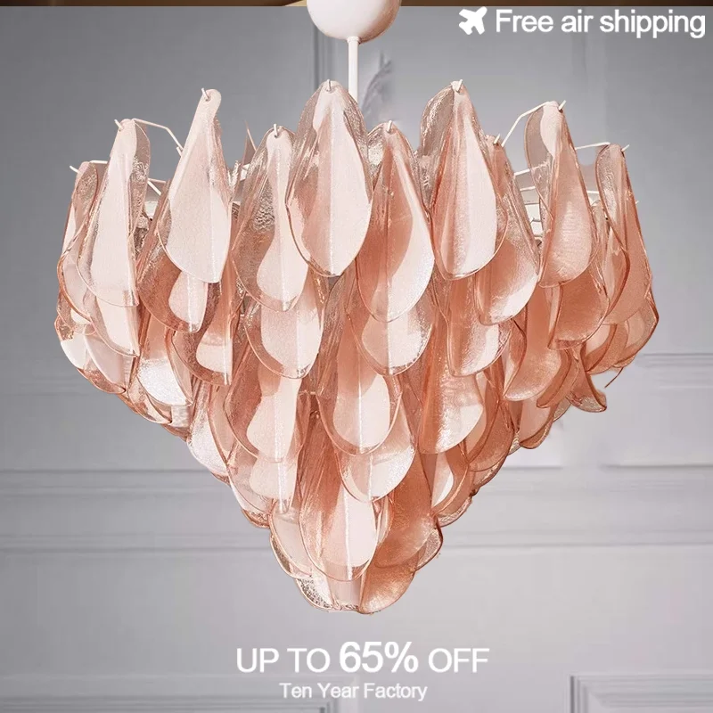 

Modern Luxury Crystal Glass Hanging Chandelier with Pink Green Petal Design for Living Room Kitchen Bedroom Ceiling Light