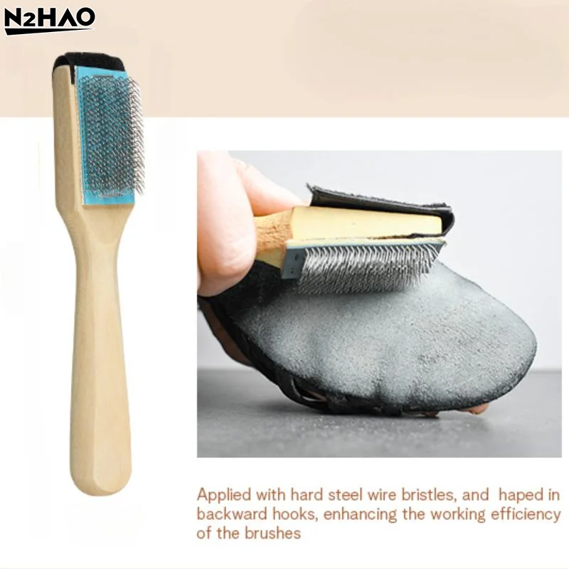 Wooden Suede Sole Wire Shoe Brush With Protector Cover Stainless Steel Brush Head Dance Shoes Cleaning Brush Durable Practical