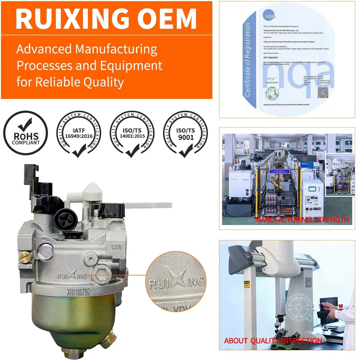 Ruixing OEM GX160 Carburetor For Honda GX120 GX140 GX168 GX200 Predator 212cc 196cc OHV Engine Replace 5HP 5.5HP 6.5HP