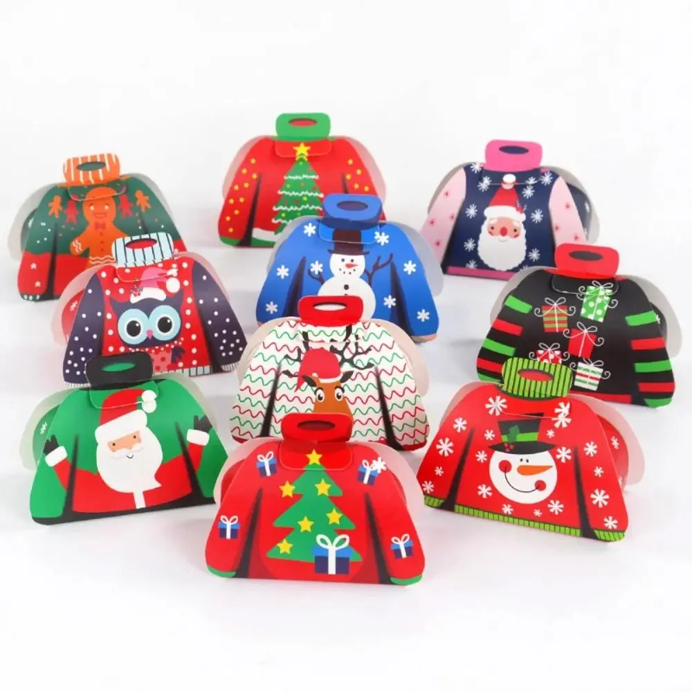 24PCS Paper Material Christmas Candy Box Assorted Design Foldable Box Gift Packaging Box Holiday Pattern Cartoon Sweater Box