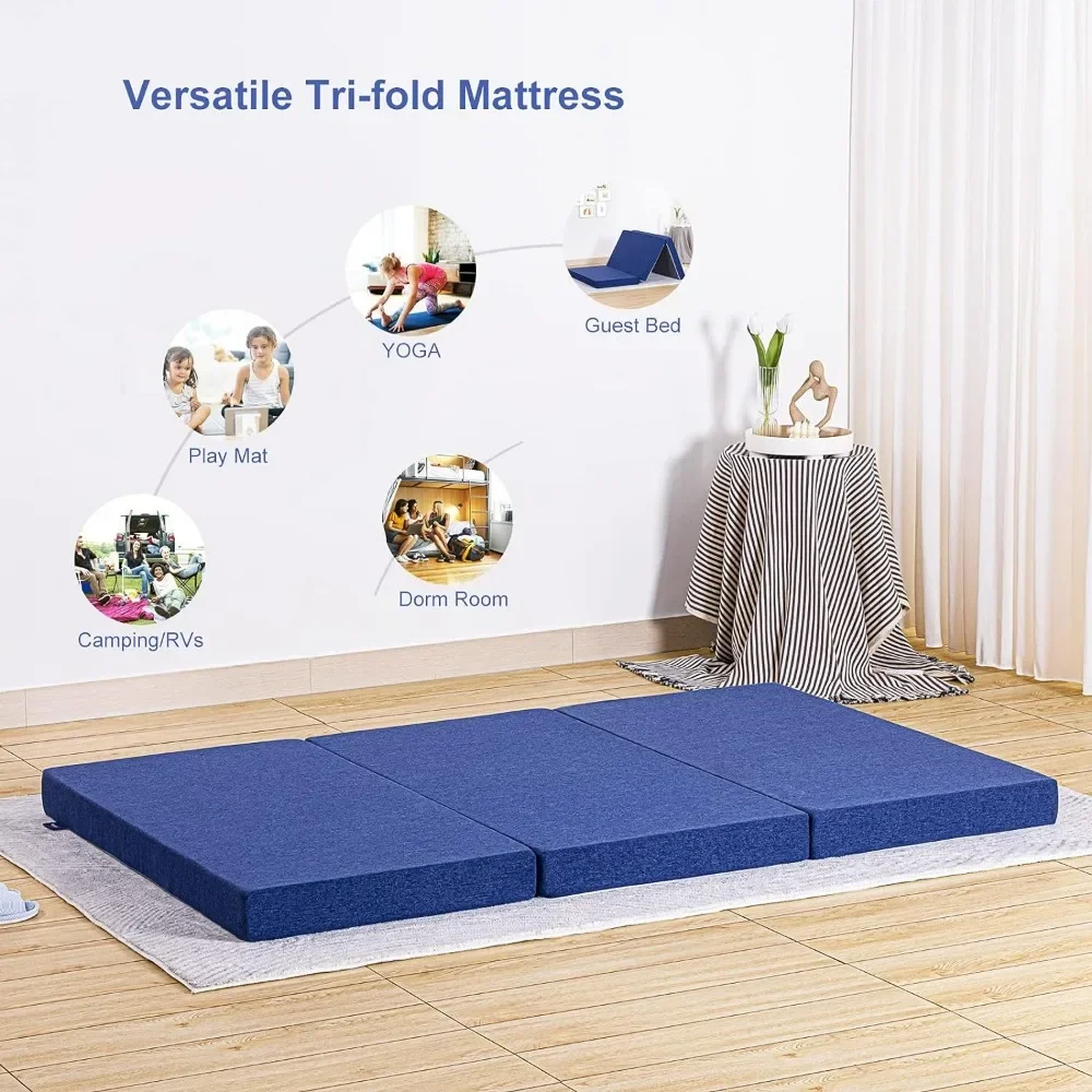 Folding Mattress, Tri-fold Memory Foam Mattress with Washable Cover, 3-Inch, Twin Size, Play Mat, Foldable Bed, Guest beds