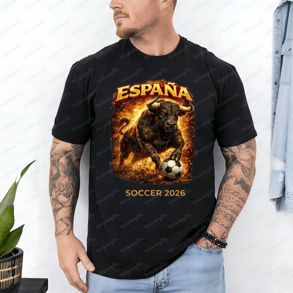 

Spain 2026 Football Tshirt España Bull Football Fan Gift Spanish Matador Unisex Sport Tee Summer Sports Events Men's Clothing