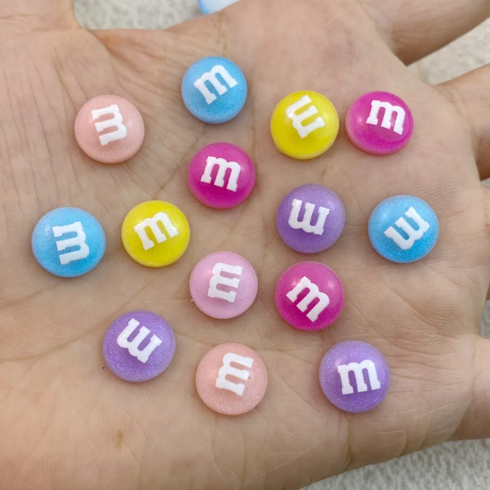 50Pcs New Cute Resin Mini Circular M-word Collection Flat Back Manicure Parts Embellishments For Hair Bows