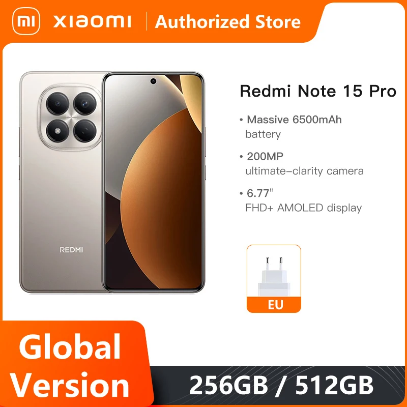 Xiaomi Global Version Mobile Phones Redmi Note 15 Pro MTK Helio G200-Ultra 6.77'AMOLED Display 200MP Ultimate-Clarity Camera
