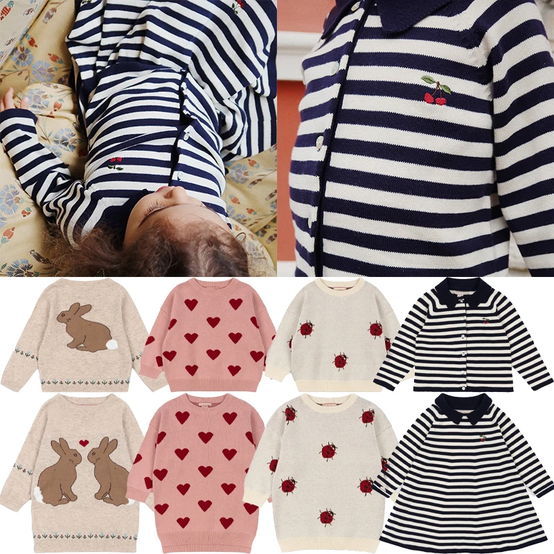 

A/W 2024 New Children's Sweater Set Girls Love Printed Knitted Skirt Boys Little Bear Knitted Sweater Kids Knitting Set