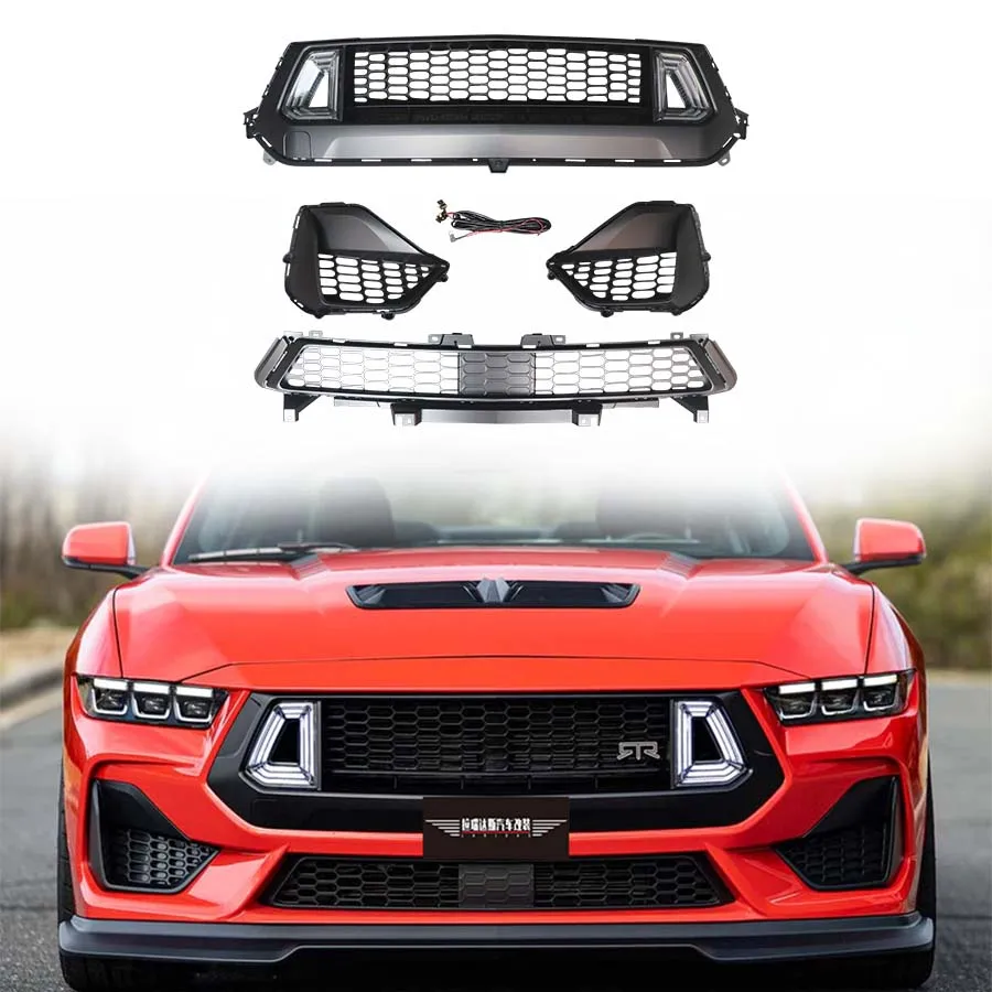 Grille with LED lights For Ford Mustang Dark Horse S650 EcoBoost 5.0 GT 2024 lower both sides Grilles Cars Accessories Body Kits