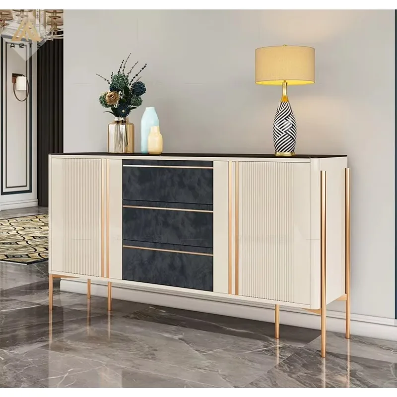 Hot Sale Nordic Style Light Luxury Living Room Cabinet Slate Top Dressing Table Gold Stainless Steel Legs Buffet Table