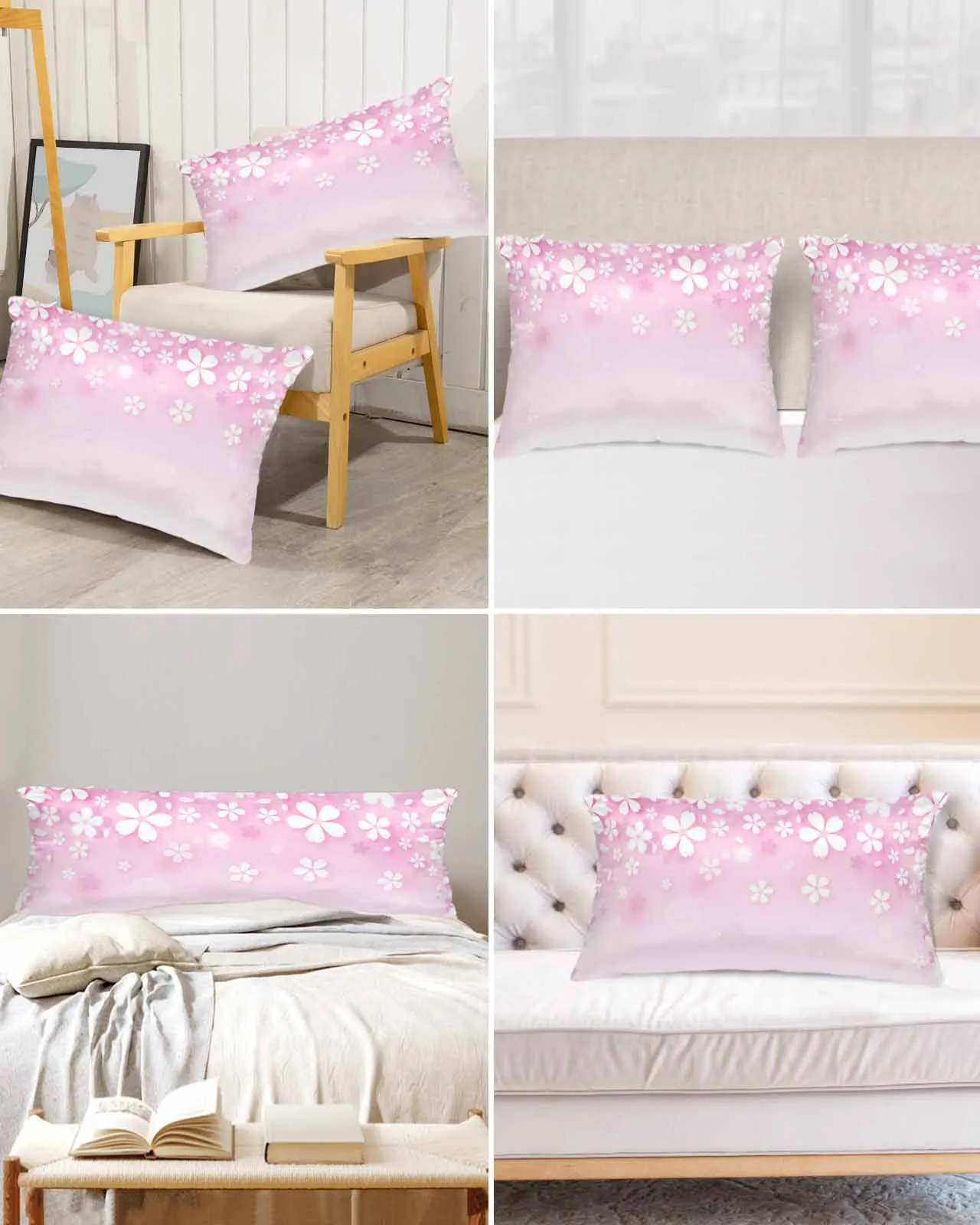 

Gradual Silhouette Cherry Blossoms Spring Bed Satin Pillowcase Sofa Pillow Cover Case Bedroom Satin Cushion Covers Home Decor