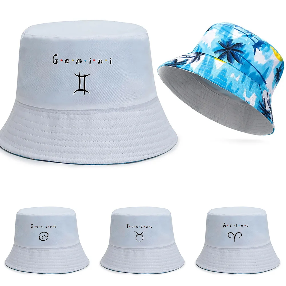 

New Trend Cotton Fisherman Hat Constellation Print Bucket Hats Reversible Hawaii Caps Men Casual Panama Cap Women Beach Sun Hats