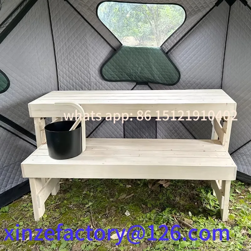 

Customizable Outdoor 3 Seater Camping Wood Sauna Bench Foldable Furniture Natural Color