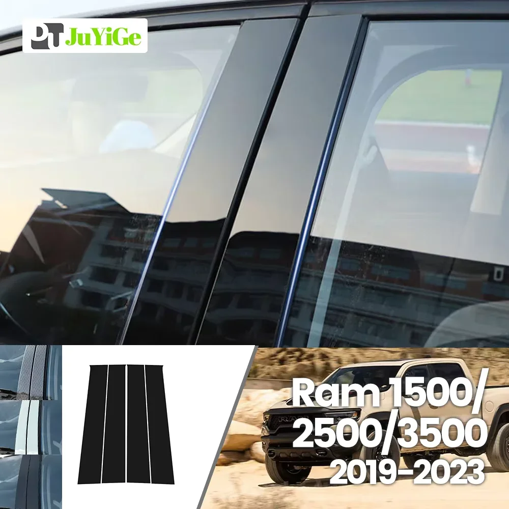 For Dodge Ram 1500 2500 3500 2019-2023 2020 2021 Bright Black Carbon Fibre Window Door Waterproof B C Sticker