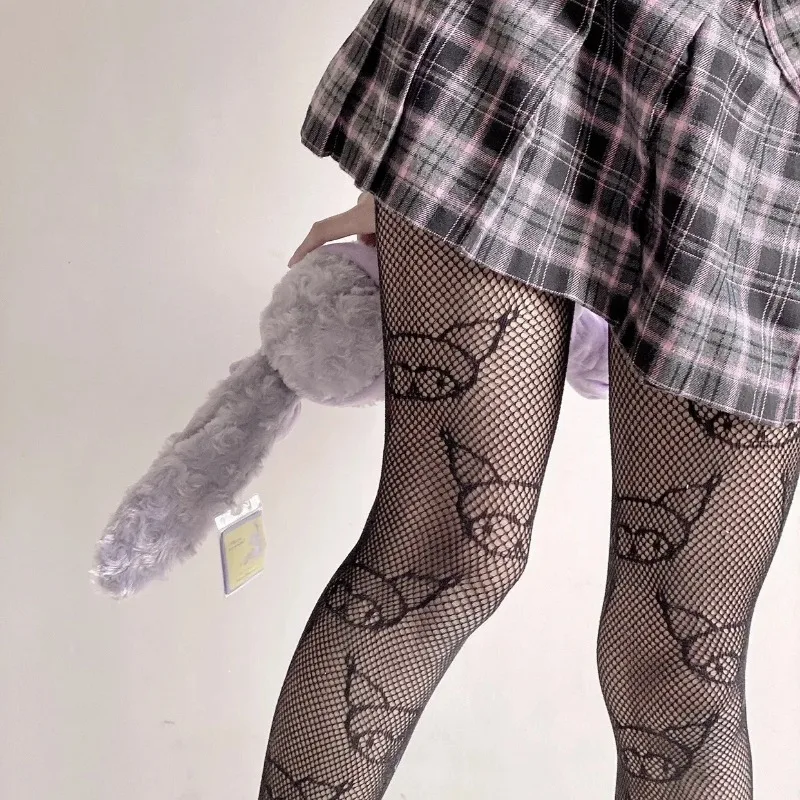 Sexy Hello Kitty calze traspiranti alla moda Sanrio calze nere Lolita collant Sexy Anime Kuromi Style calze a rete