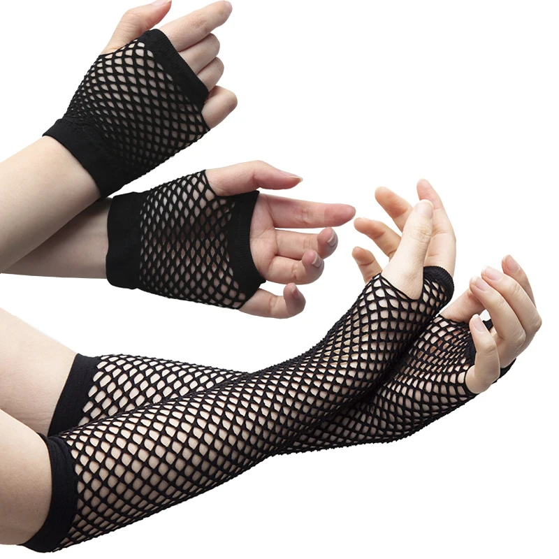 2 Paar/Set Schwarze Damen Sexy Armstulpen Netzstoff Coole Handschuhe Ohne Finger Nachtclub Cosplay Pullover Innenschicht