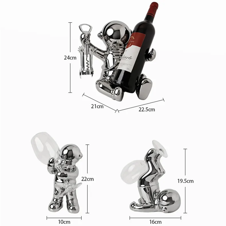 Nordic Ceramic Astronaut Wine Rack, Handmade Bar Accessories, Wine Holder, Animal Sculpture Figurine, Home Decor Gift