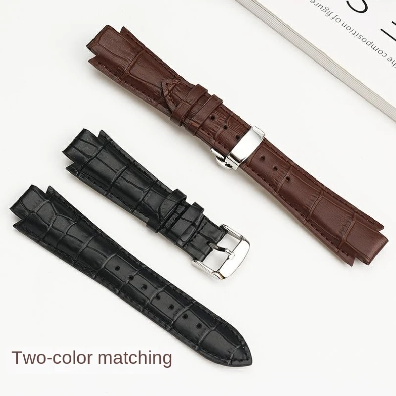 24x14mm Cowhide Leather Strap Watchband for Tissot 1853 T60 series T60.1513 581 Black Convex End Watchband L875/975K Bracelet