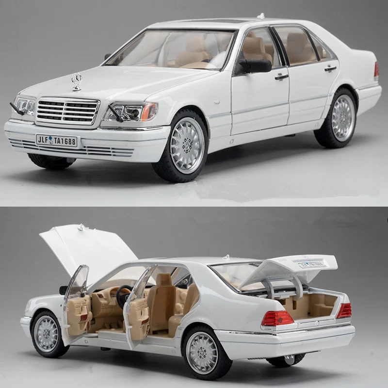 1:24 W140 S320 SEL Alloy Classic Old Car Model Diecasts Metal Retro Vehicles Car Model Sound and Light Collection Kids Toys Gift